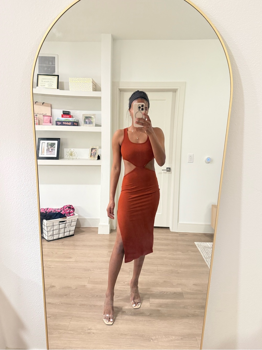 Sleeveless Rust Cutout Midi Dress - Women